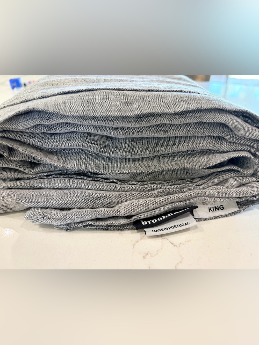 Brooklinen King Flat Sheet 100% Linen Charcoal Gray Bedding Excellent Condition